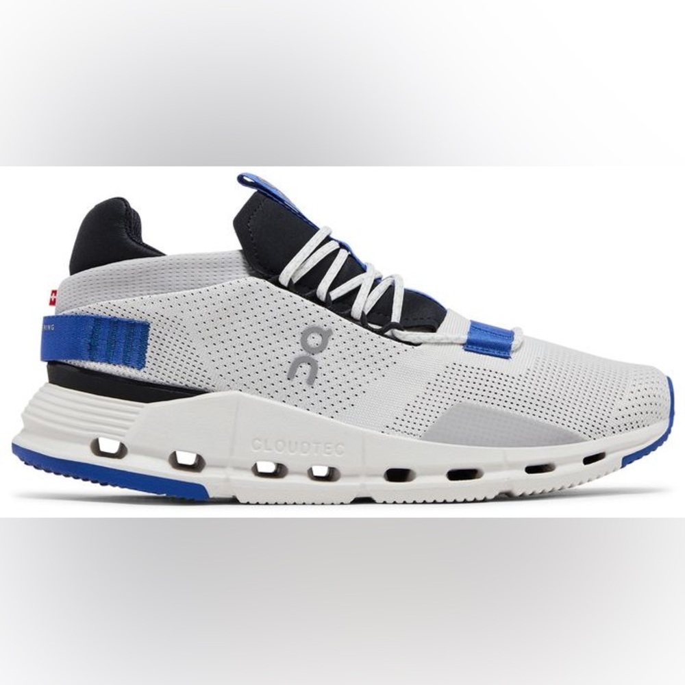 On Running White and Blue Athletic Shoes